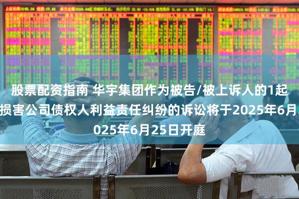 股票配资指南 华宇集团作为被告/被上诉人的1起涉及股东损害公司债权人利益责任纠纷的诉讼将于2025年6月25日开庭